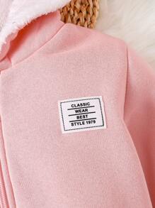 SHEIN 女小童字母補丁細節加絨內裏拉鏈連帽衫和運動褲 - 藕粉色 - 查看 6