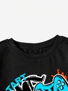 青少年男孩卡通和字母圖案T恤