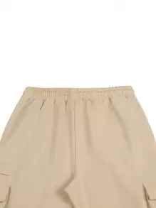 Manfinity Homme Men Flap Pocket Drawstring Waist Sweatpants Plain Street Wear Cargo Sweatpants, For Husband, Boyfriend Gifts - Beige - View 4