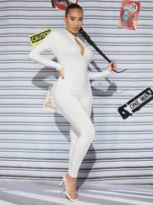 SHEIN SXY Zip Up Unitard Jumpsuit - White - View 3
