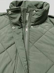 SHEIN LUNE 女士菱形格纹缝线螺纹连帽加厚棉服外套冬季 - 橄欖綠 - 查看 5