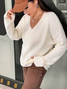 Flirla Talla grande Jersey de hombros caídos tejido de canalé - Albaricoque - Ver 1