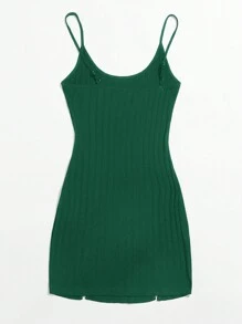 SHEIN Essnce Talla grande Vestido de tirantes bajo con abertura tejido de canalé - Verde Oscuro - Ver 2