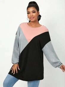 SHEIN Essnce Plus Drop Shoulder Colourblock Sweatshirt - Multicolor - View 5