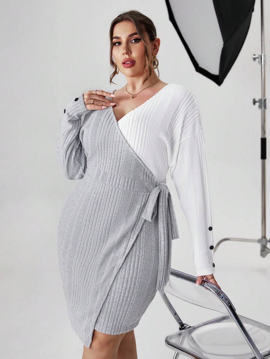 SHEIN Privé Hơn Hai âm Bọc Nút ven Thả vai Đầm - Nhiều màu - Xem 1