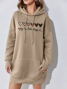 SHEIN EZwear 衛衣連身裙 - 卡其色 - 查看 4