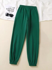 SHEIN EZwear In Đầu lâu Eo dây rút Quần thể thao - Màu xanh lá cây đậm - Xem 2