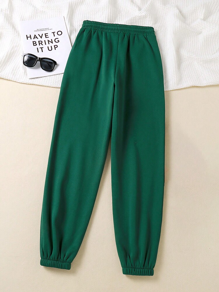 SHEIN EZwear In Đầu lâu Eo dây rút Quần thể thao - Màu xanh lá cây đậm - Xem 2