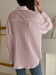 DAZY Solid Color Textured Fabric Shirt,Fall Clothes Preppy Tops Long Sleeve Top - Pink - View 2