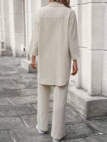 SHEIN LUNE Drop Shoulder Shirt & Pants - Apricot - View 2