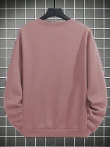 RueChic Men's Fleece Letter Patch Drop Shoulder Sweatshirt - Dusty Pink - View 3