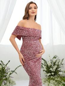 Faeriesty Dressalisa 孕妇露肩鱼尾亮片派对连衣裙 - 藕粉色 - 查看 3
