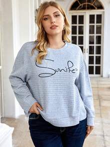 SHEIN Franclia 大碼字母圖案落肩袖運動衫 - 灰色 - 查看 6