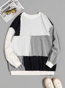 SHEIN EZwear 大碼撞色頂針落肩袖運動衫 - 彩色 - 查看 1