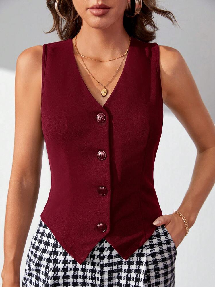 SHEIN Tall Solid Button Front Vest Blazer | SHEIN USA