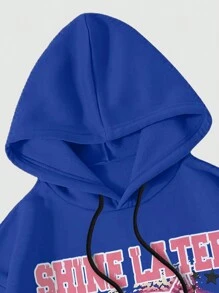 ROMWE MEN Street Life Guys Star & Letter Graphic Drawstring Thermal Lined Hoodie