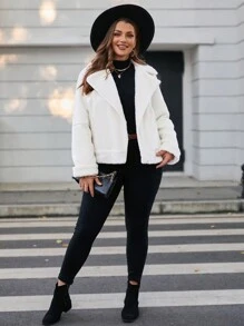 SHEIN LUNE 大碼西裝領毛絨內襯拉鏈開襟夾克