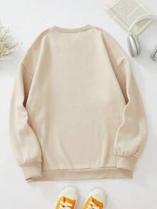 SHEIN EZwear Women's Fun Printed Fleece Sweatshirt - Apricot - View 2