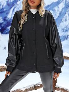 SHEIN LUNE Thả vai Túi xéo Áo khoác bomber - màu đen - Xem 6