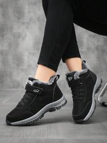 女士冬季加厚保暖防水运动鞋，中老年靴，女靴，毛绒靴，雪地靴 - 黑色 - 查看 2