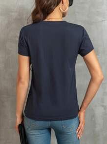 SHEIN LUNE Slogan Graphic Tee - Navy Blue - View 2