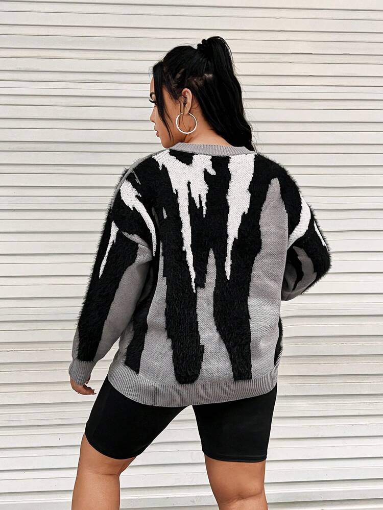 Plus Allover Pattern Drop Shoulder Sweater