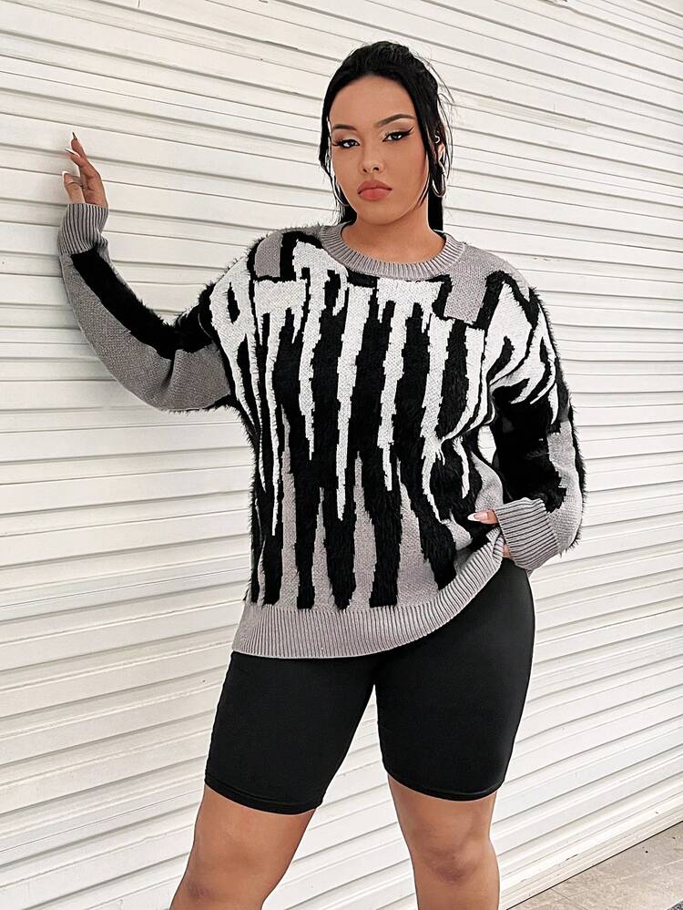 Plus Allover Pattern Drop Shoulder Sweater
