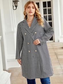 SHEIN Franclia Hơn In Houndstooth Đôi ngực Áo khoác - Đen và trắng - Xem 4