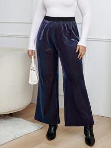 SHEIN CURVE+ Plus High Waist Velvet Wide Leg Pants - Multicolor - View 3