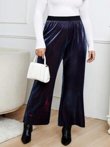 SHEIN CURVE+ Plus High Waist Velvet Wide Leg Pants - Multicolor - View 2