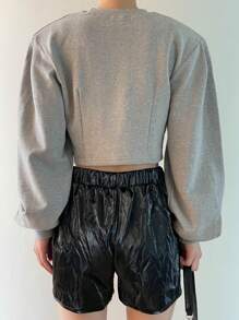 DAZY Solid Round Neck Sweatshirt,Fall Women Clothes