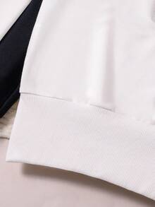 SHEIN 女大童刺繡字母圖案撞色運動衫&拼接側邊接縫衛褲 - 白色 - 查看 3