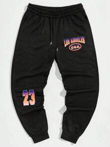 Aesthetic Post Nam Đồ họa Chữ cái Eo dây rút Quần thể thao - màu đen - Xem 4