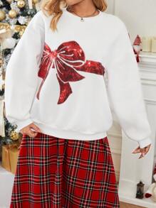 SHEIN Essnce Kim sa Cây cung Thả vai Áo chui đầu - trắng - Xem 1