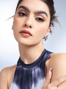 SHEIN X Lucía Bellido SHEIN ICON 1雙時尚星形設計圓耳環適合女士日常裝飾