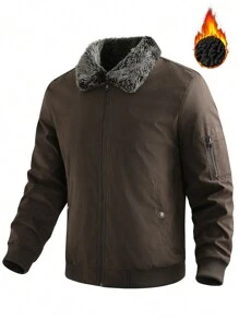 Manfinity Homme Loose Fit Men's Thermal Lined Jacket With Borg Collar - Brown - View 1