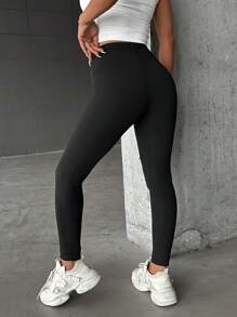 EURMUSE Solid High Waist Leggings - Black - View 2