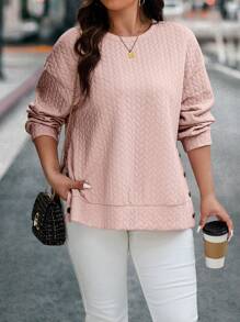 Calvaya 加大码落肩纽扣细节套头卫衣 秋季卫衣 - 粉色 - 查看 1