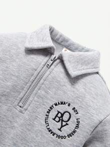 Cozy Pixies Đứa bé trai Đồ họa Chữ cái Khóa kéo một phần tư Áo len & Quần nỉ - Xám - Xem 6