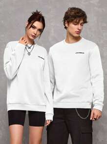 SWAVVY Men's Letter Print Sweatshirt - White - View 1