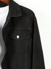 Teen Boy Letter Graphic Flap Pocket Denim Jacket Without Hoodie - Black - View 7