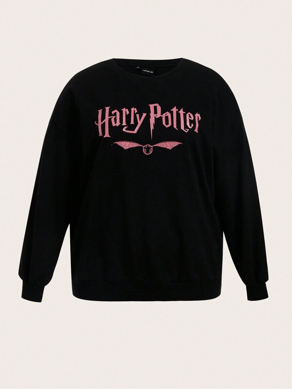 HARRY POTTER X SHEIN Plus Gráfica Letra Ombro Caído Moletom