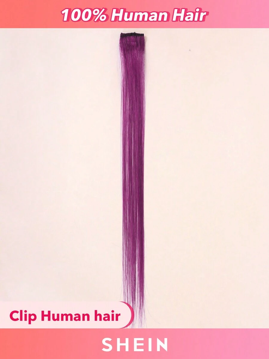 1pc Pink Clip In Human Hair Extension For Young Girl Purple Color Clip Ins Hair Extensions - SPurple - View 1