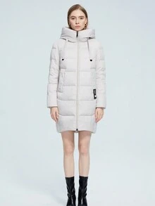 MIEGOFCE Áo khoác mùa đông dài tay có mũ trùm đầu màu trơn có khóa kéo phía trước - Màu be - Xem 3