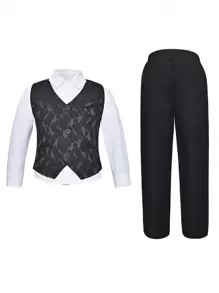 男小童提花馬甲和褲子無襯衫