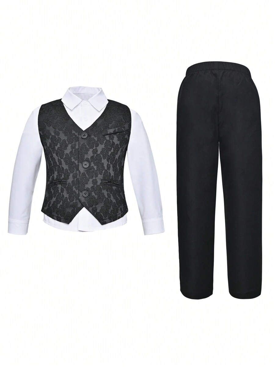 男小童提花馬甲和褲子無襯衫