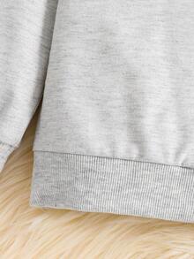 SHEIN 女童春秋美式復古字母印花v領衫,套頭外套休閒款 - 灰色 - 查看 6