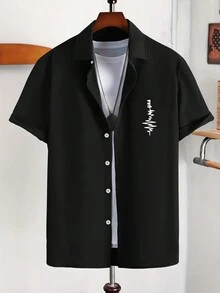 Manfinity Homme Nam Mô hình Ngắn tay Áo sơ mi - màu đen - Xem 3