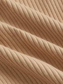 SHEIN MOD 木耳邊前繫帶一字肩繞頸喇叭袖T恤 - 卡其色 - 查看 3