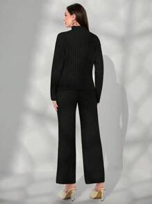 Mulvari Mock Neck Sweater & Drawstring Waist Knit Pants - Black - View 2